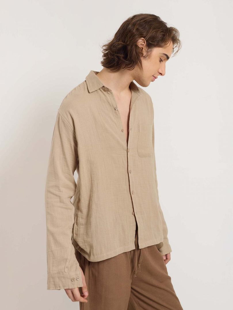 Beige Gauze Holiday Shirt