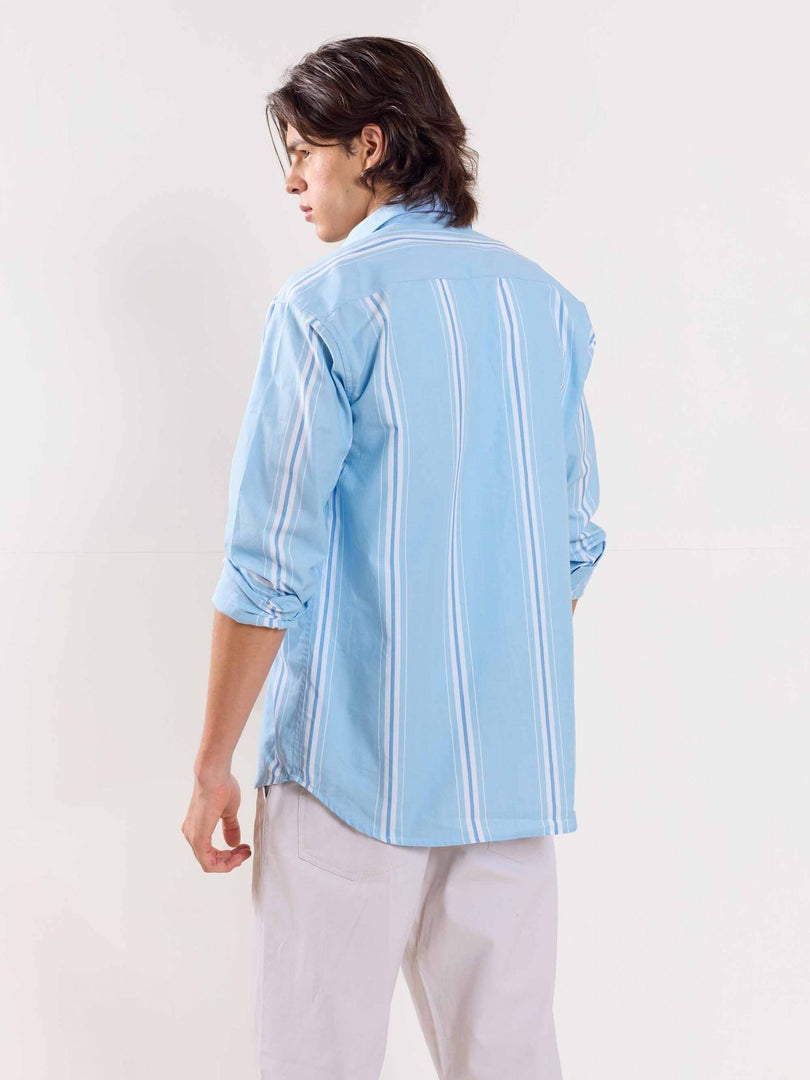 Blue Poplin Striped Shirt