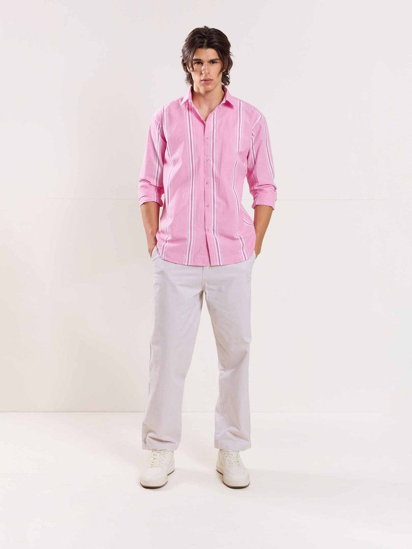 Pink Poplin Striped Shirt