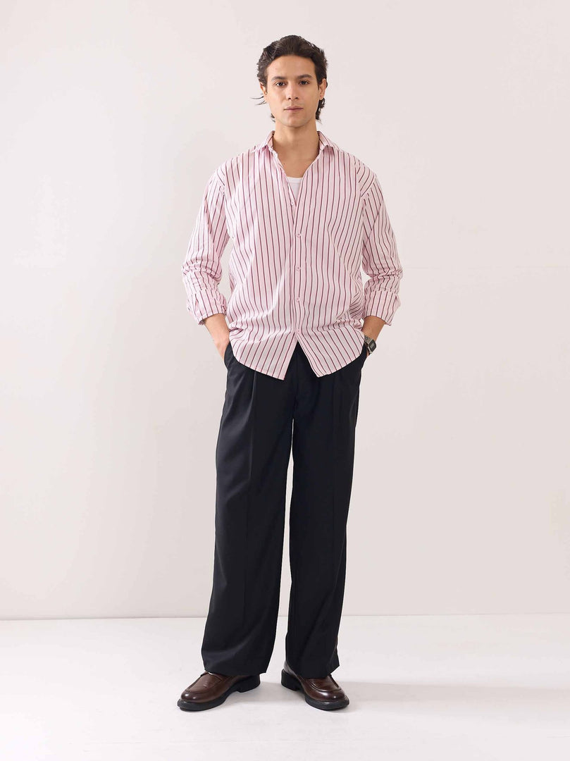 Pink Poplin Striped Shirt