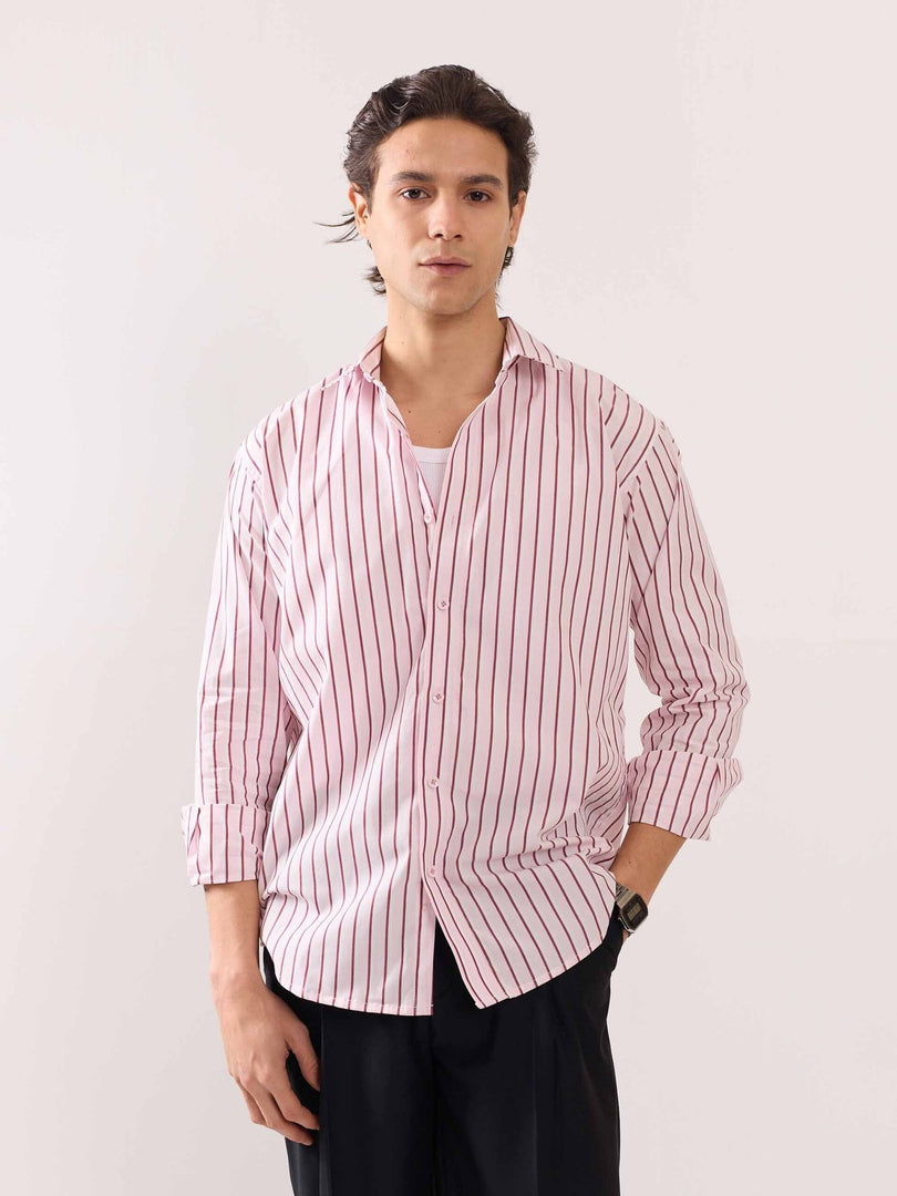 Pink Poplin Striped Shirt