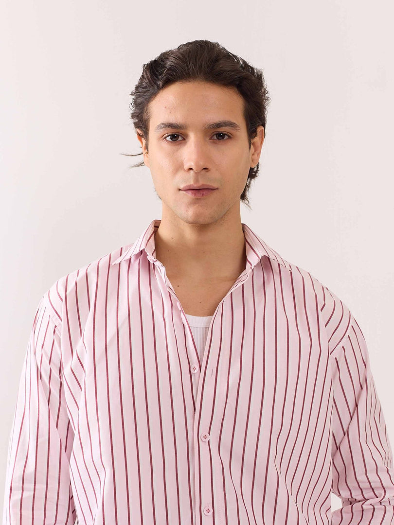 Pink Poplin Striped Shirt