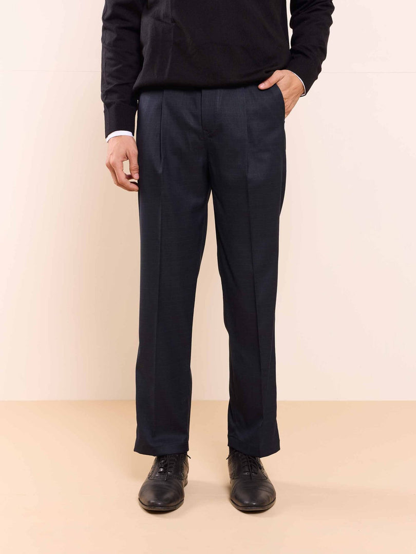 Blue Straight Fit Checked Trousers