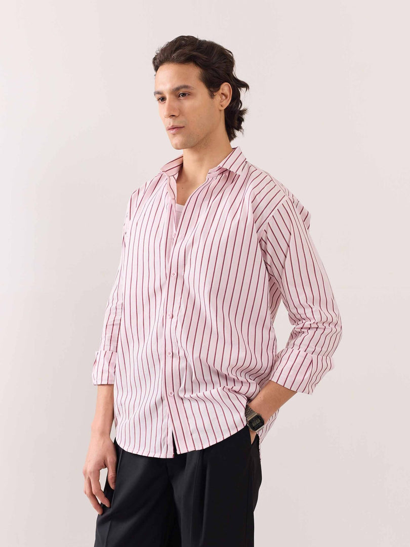 Pink Poplin Striped Shirt