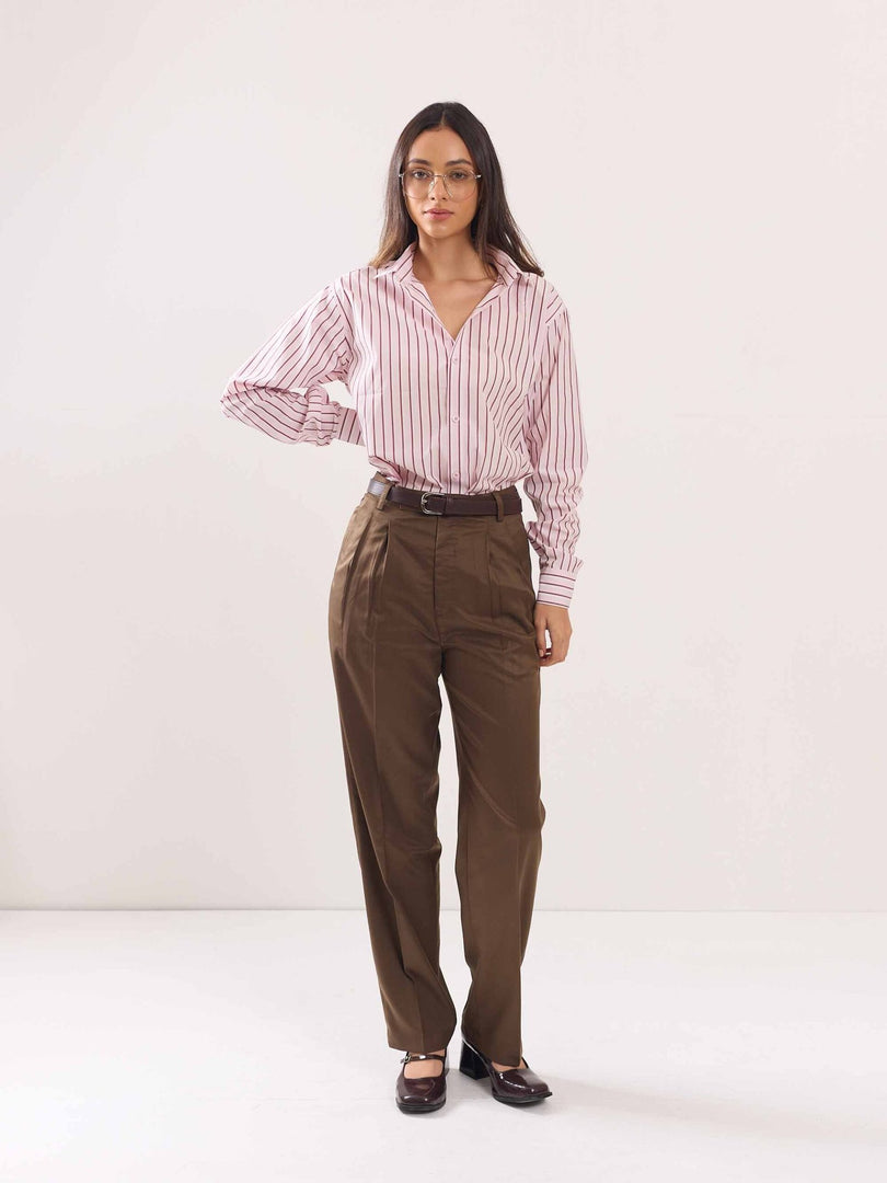 Pink Poplin Striped Shirt