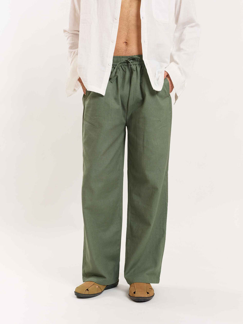 Green Linen Pull-on Pants