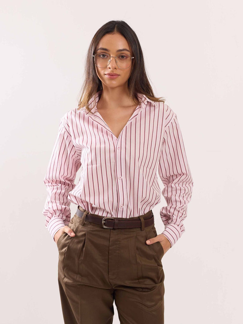 Pink Poplin Striped Shirt