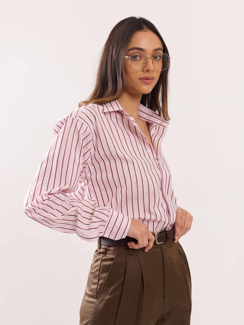 Pink Poplin Striped Shirt