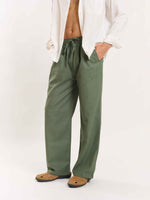 Load image into Gallery viewer, Green Linen Pull-on Pants
