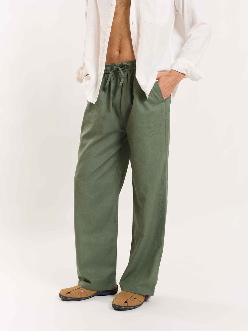 Green Linen Pull-on Pants