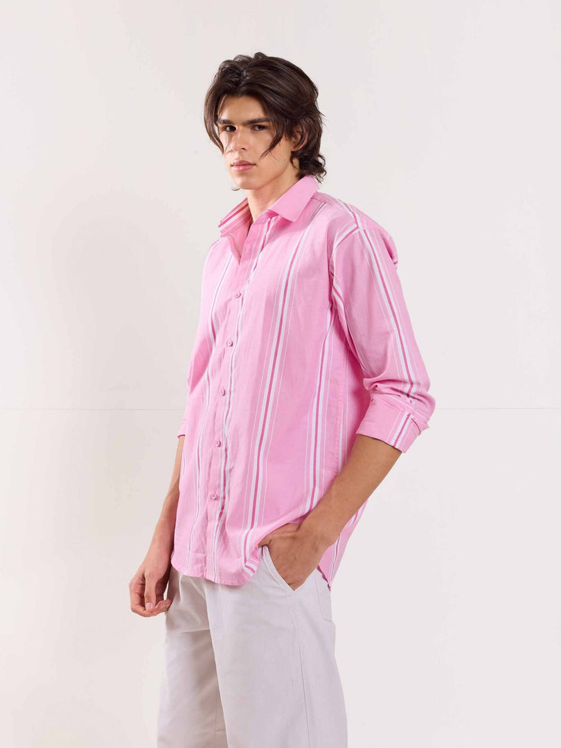 Pink Poplin Striped Shirt