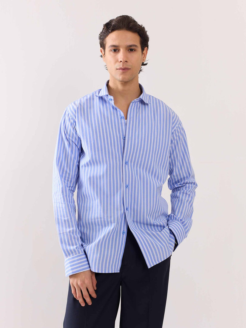 Blue Poplin Striped Shirt