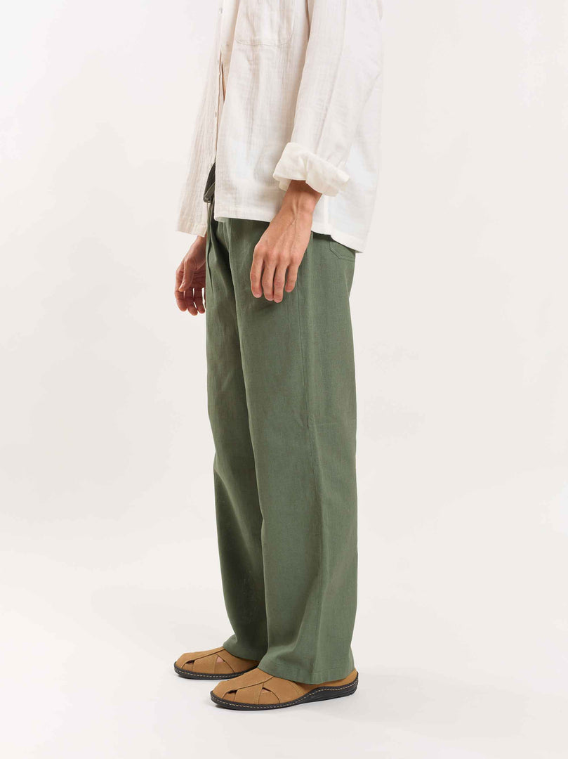 Green Linen Pull-on Pants