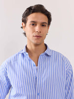 Load image into Gallery viewer, Blue Poplin Striped Shirt
