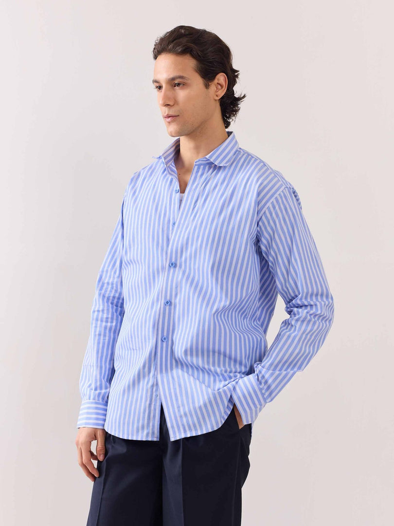 Blue Poplin Striped Shirt