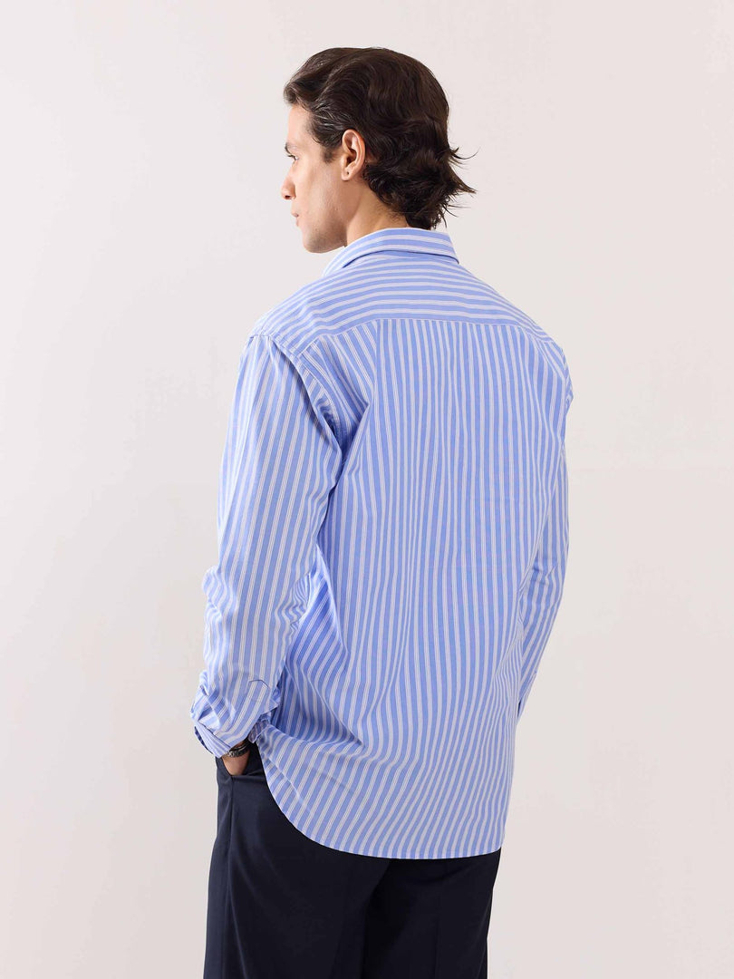 Blue Poplin Striped Shirt