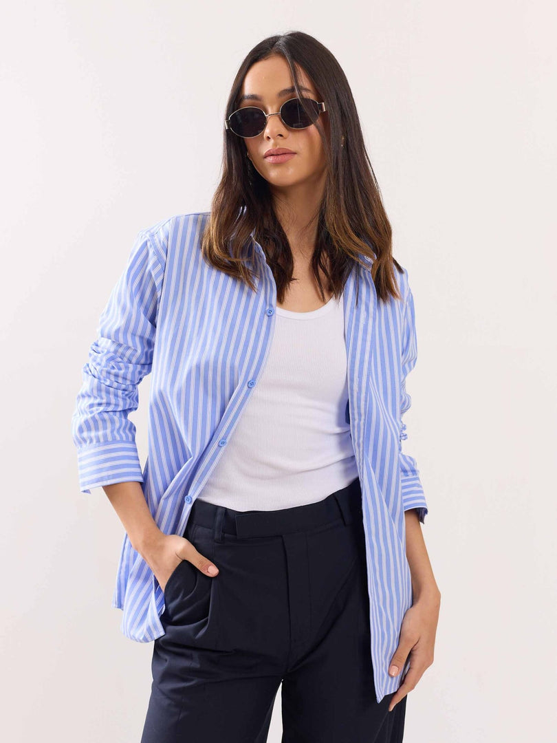 Blue Poplin Striped Shirt