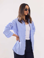 Load image into Gallery viewer, Blue Poplin Striped Shirt
