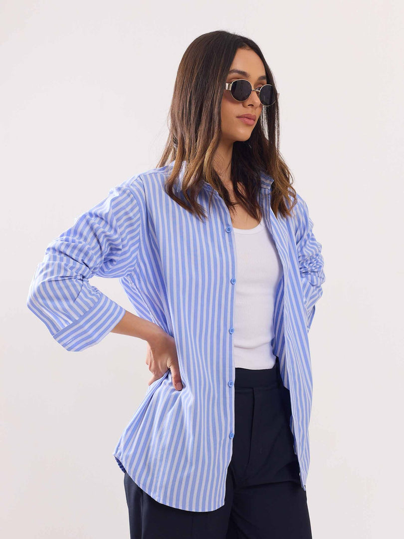 Blue Poplin Striped Shirt