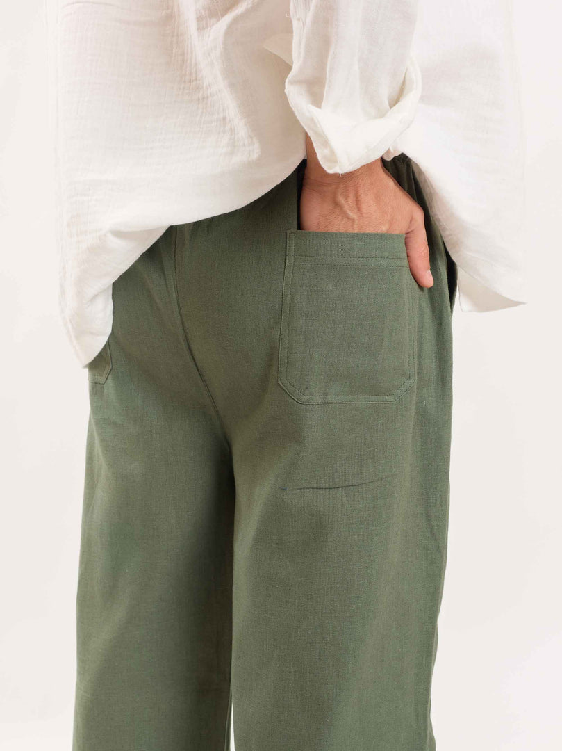 Green Linen Pull-on Pants