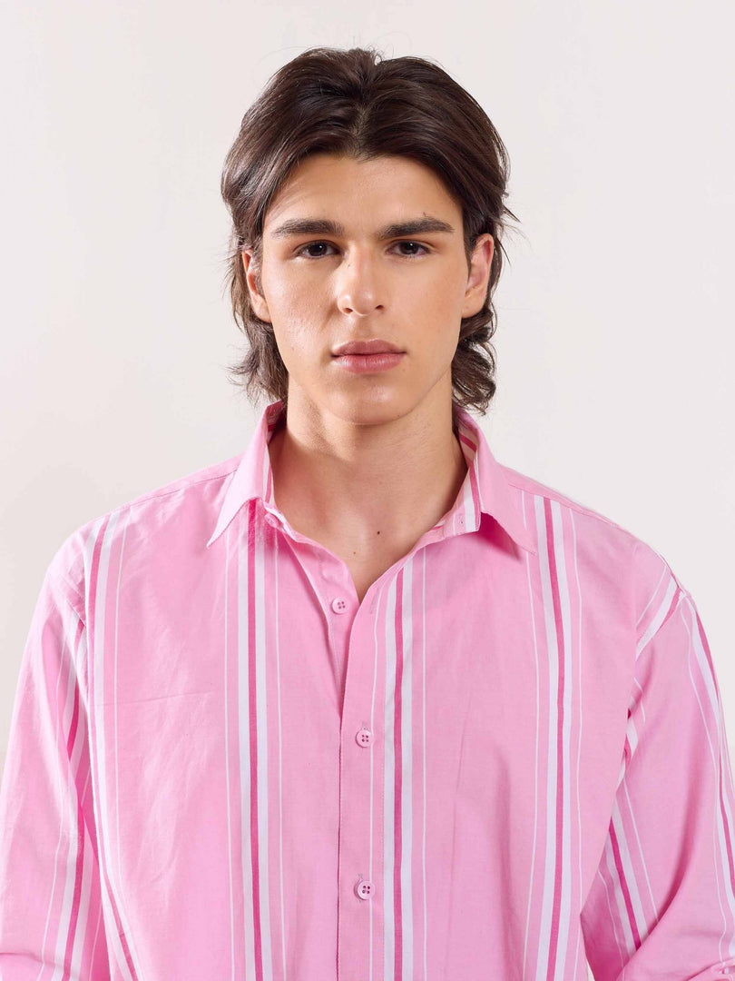 Pink Poplin Striped Shirt