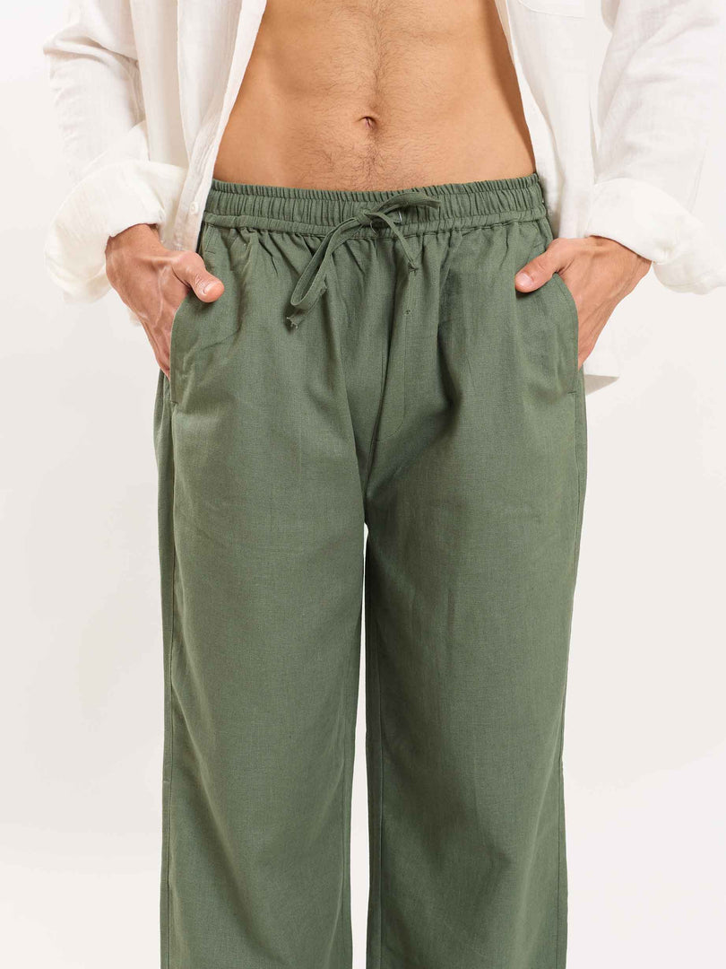 Green Linen Pull-on Pants