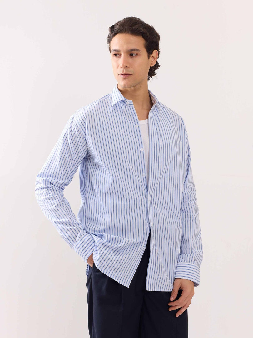 White Poplin Striped Shirt