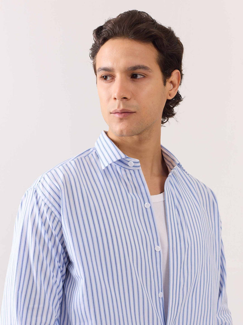 White Poplin Striped Shirt