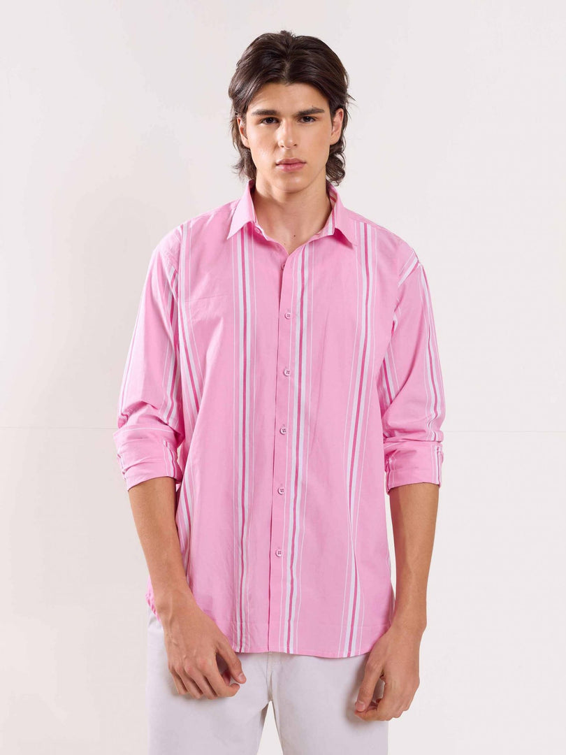 Pink Poplin Striped Shirt