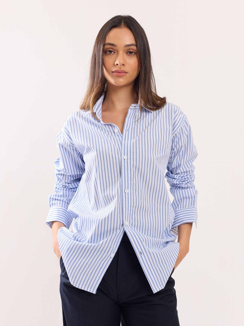 White Poplin Striped Shirt