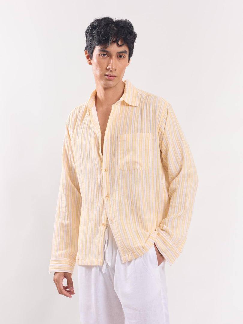 Yellow Striped Gauze Holiday Shirt