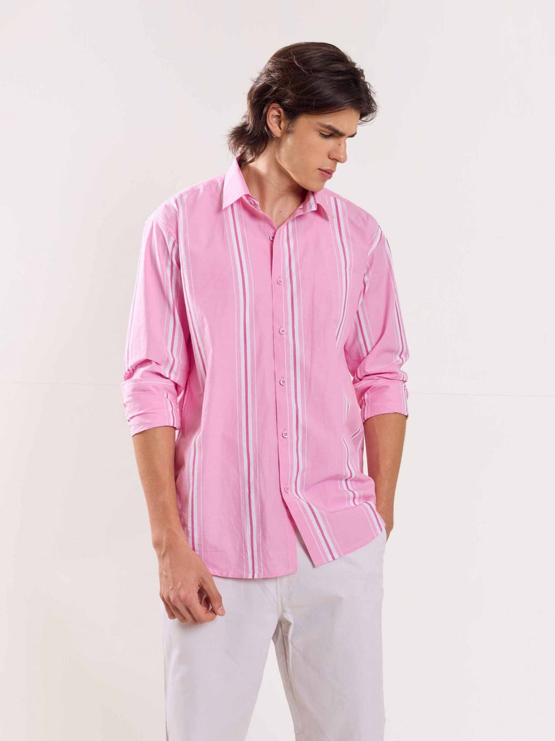 Pink Poplin Striped Shirt