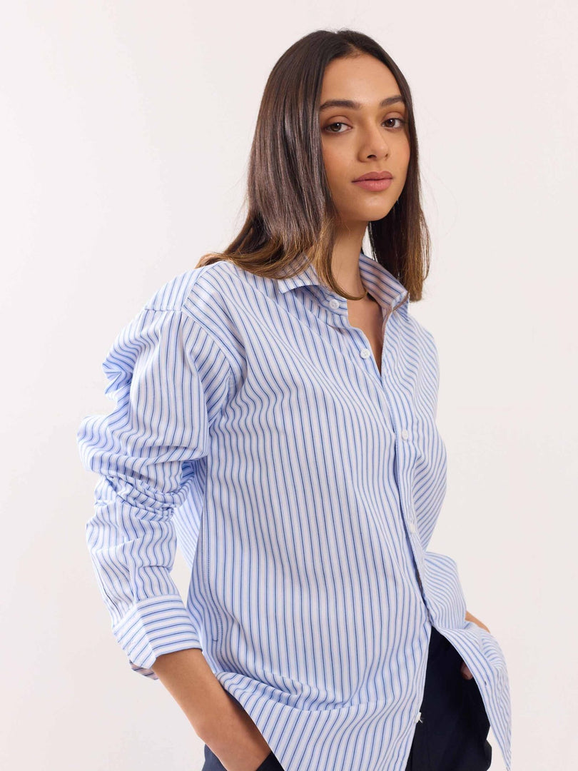 White Poplin Striped Shirt