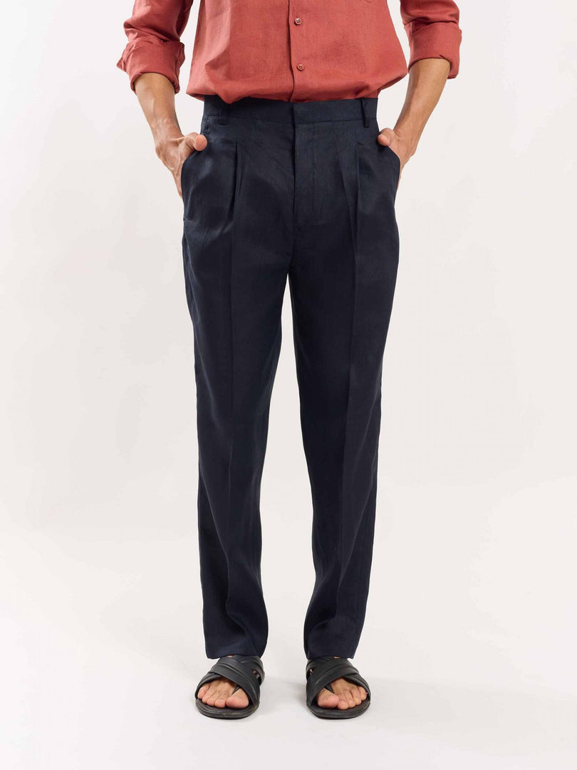 Dark Navy Linen Trousers