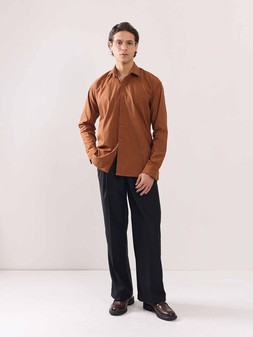 Brown Poplin Striped Shirt