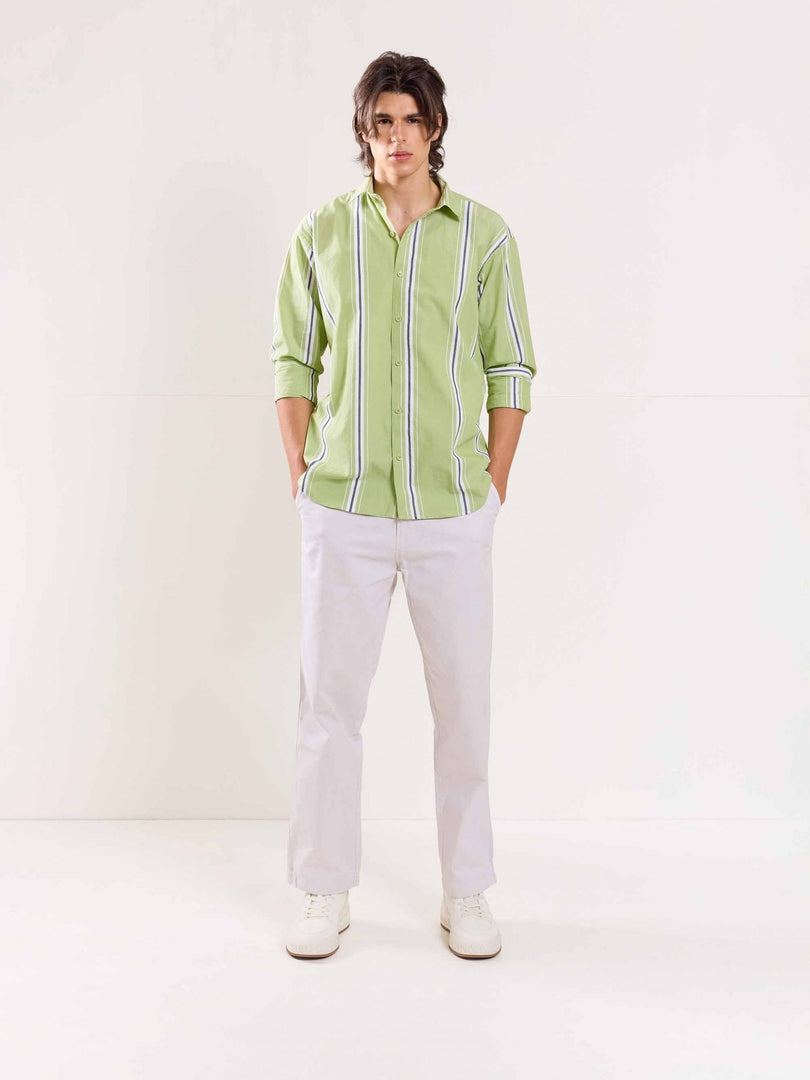 Green Poplin Striped Shirt