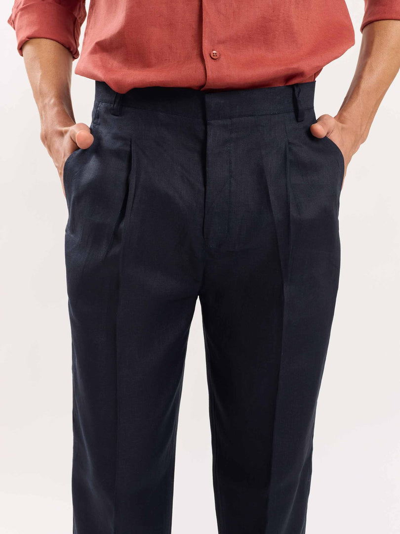 Dark Navy Linen Trousers