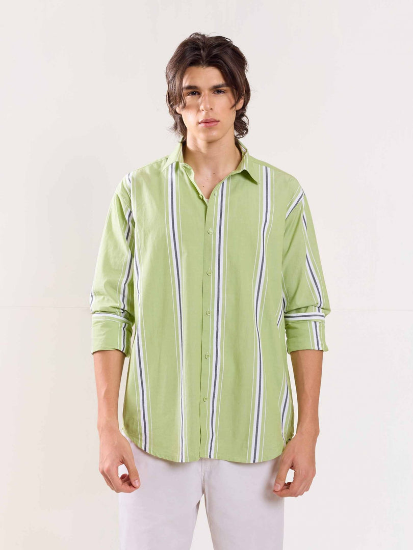 Green Poplin Striped Shirt