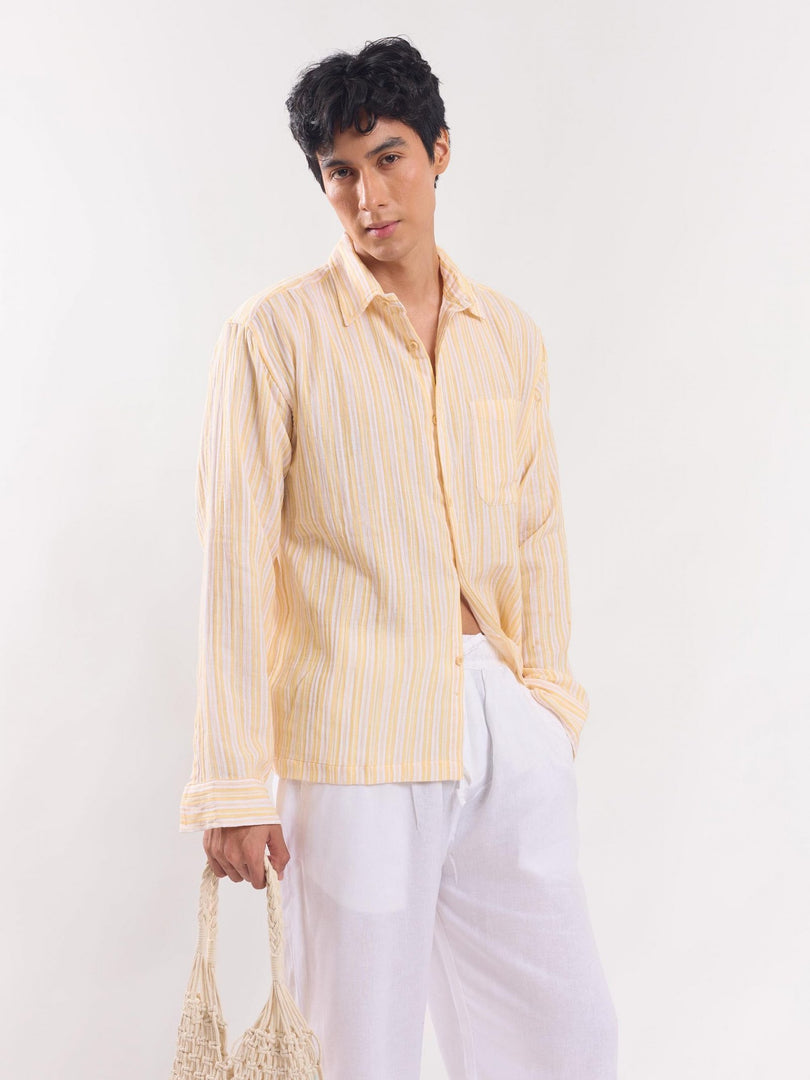 Yellow Striped Gauze Holiday Shirt