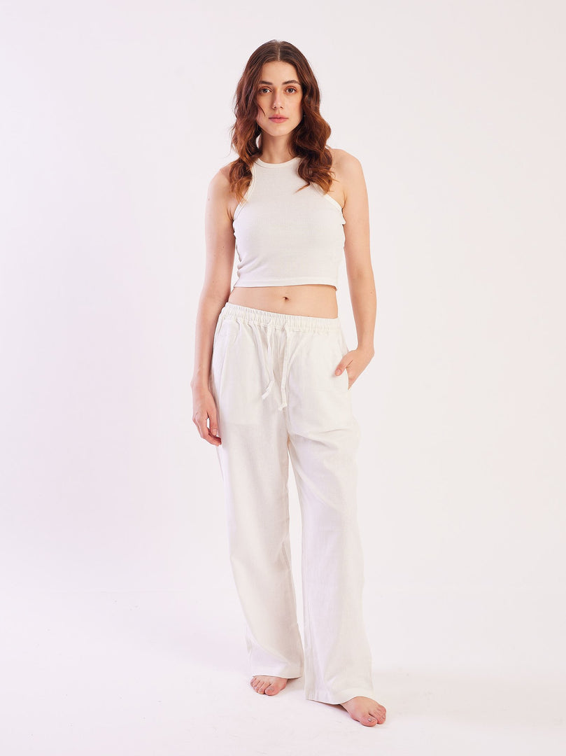 white linen pull on pants