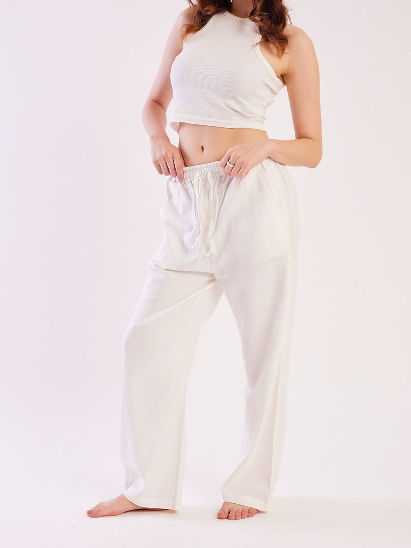 White Linen Pull-on Pants