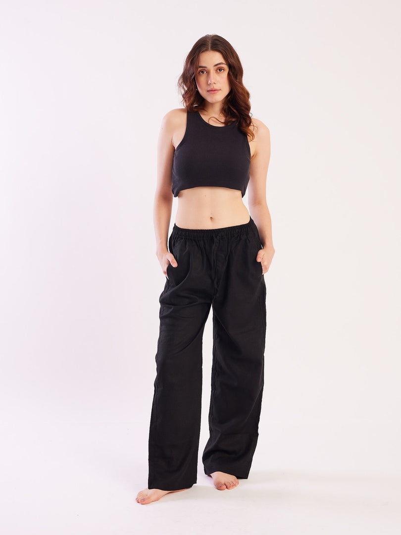 Black linen pull on pants