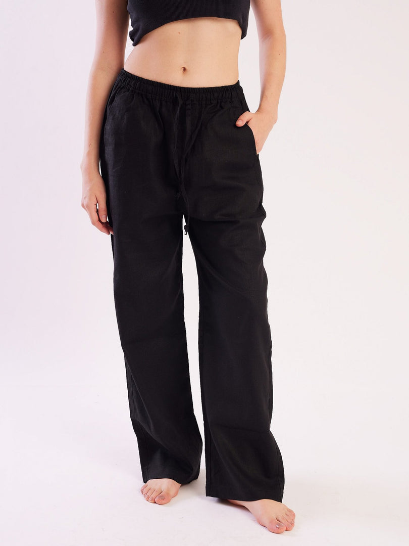 Black Linen Pull-on Pants