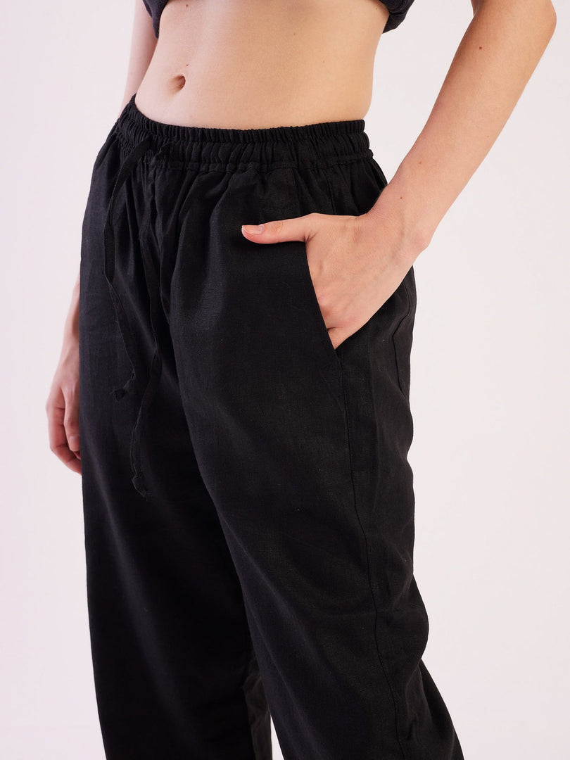 Black Linen Pull-on Pants