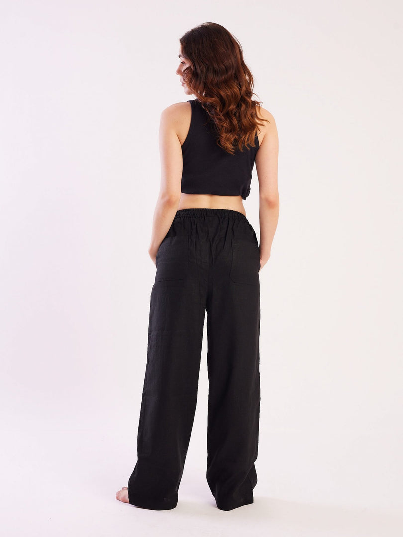 Black Linen Pull-on Pants