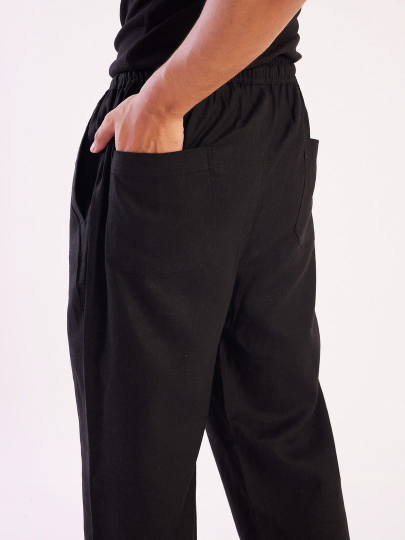 Black Linen Pull-on Pants