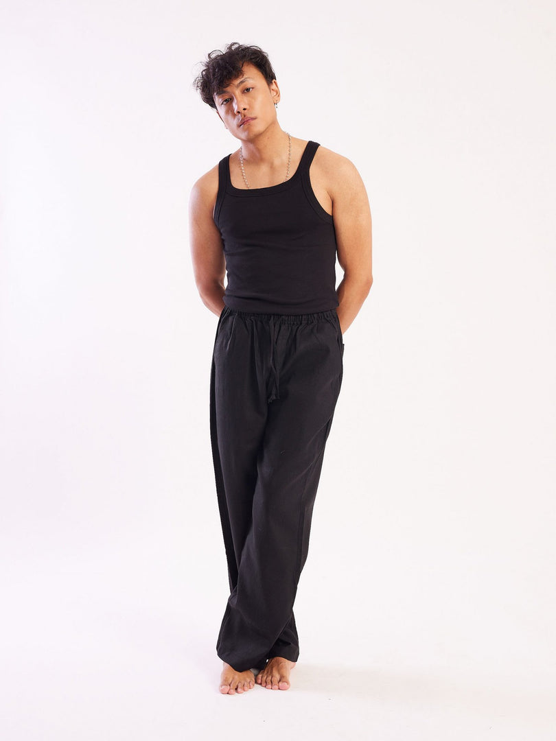 Black Linen Pull-on Pants