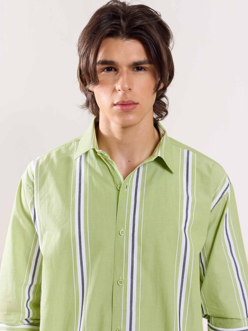 Green Poplin Striped Shirt