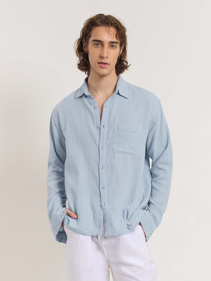 Powder Blue Gauze Holiday Shirt