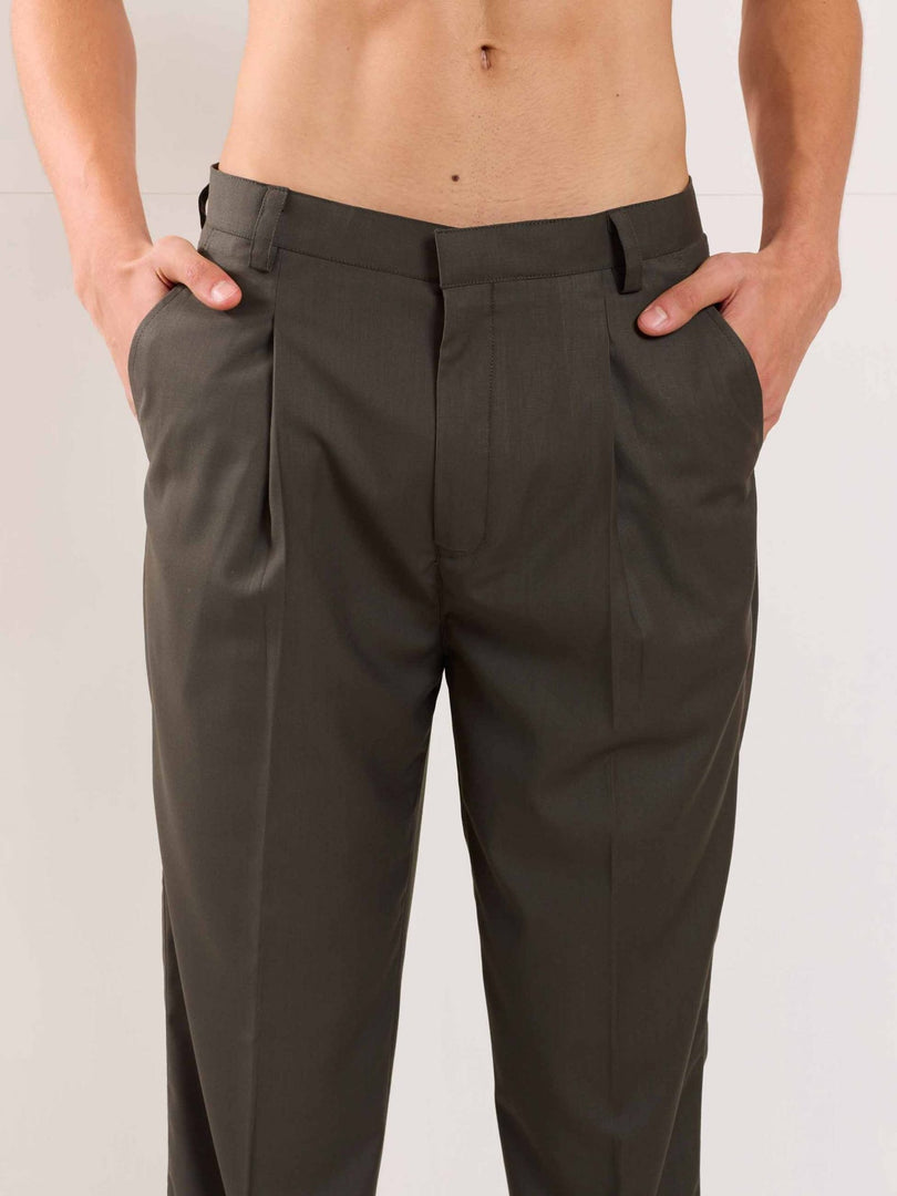 Dark Taupe Straight Fit Trousers